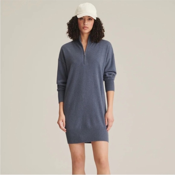 NAADAM Recycled Cashmere Quarter Zip Sweater Dress Slate Blue XS NWT - Picture 1 of 9